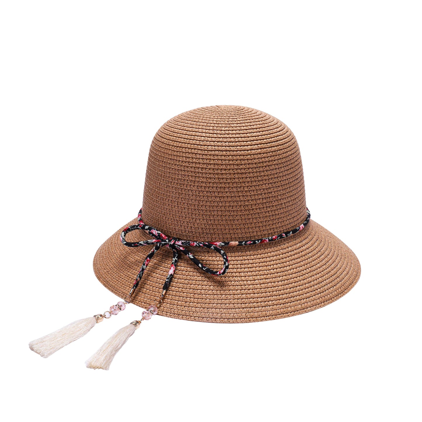 Ladies Summer Cloche Hat with Tassel Accents