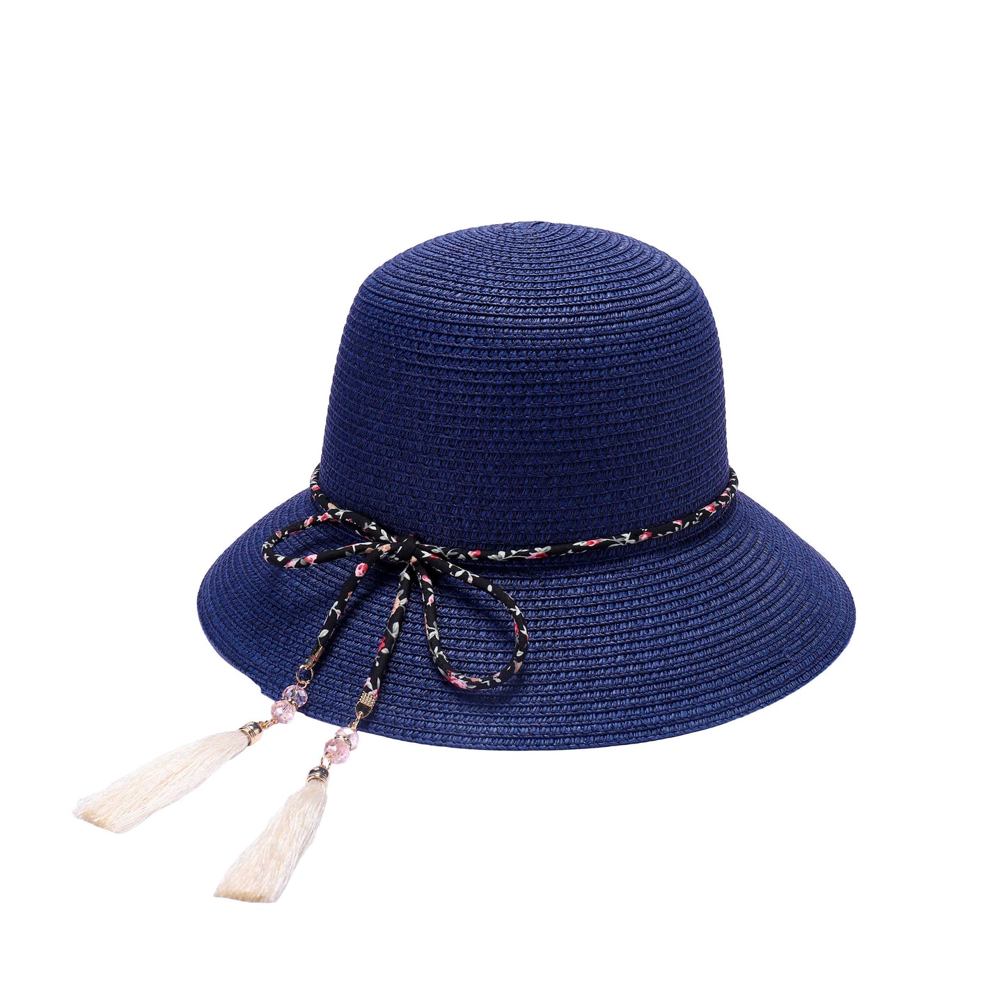 Ladies Summer Cloche Hat with Tassel Accents