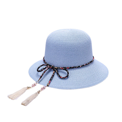 Ladies Summer Cloche Hat with Tassel Accents