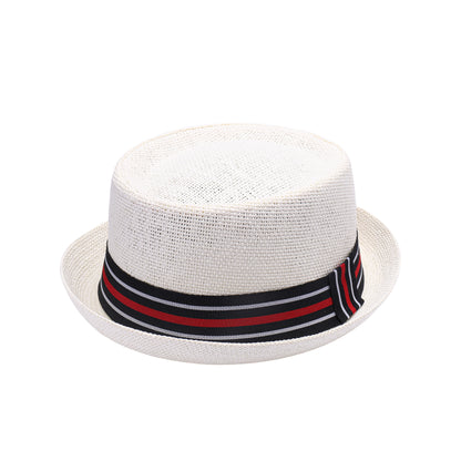 Classic Pork Pie Hat with Multi Stripe Band