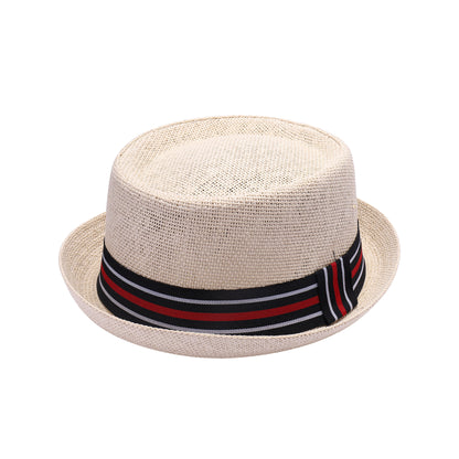 Classic Pork Pie Hat with Multi Stripe Band