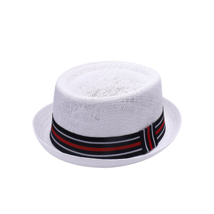 Classic Pork Pie Hat with Multi Stripe Band