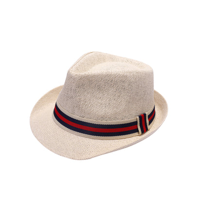 Summer Trilby Hat with Red & Navy Stripe Band