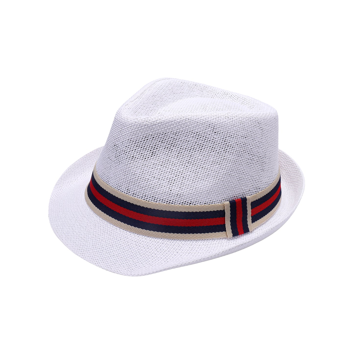 Summer Trilby Hat with Red & Navy Stripe Band