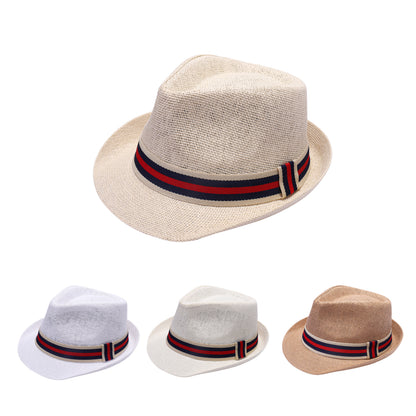 Summer Trilby Hat with Red & Navy Stripe Band
