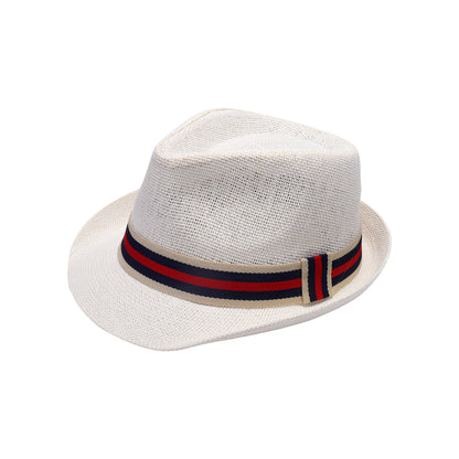 Summer Trilby Hat with Red & Navy Stripe Band