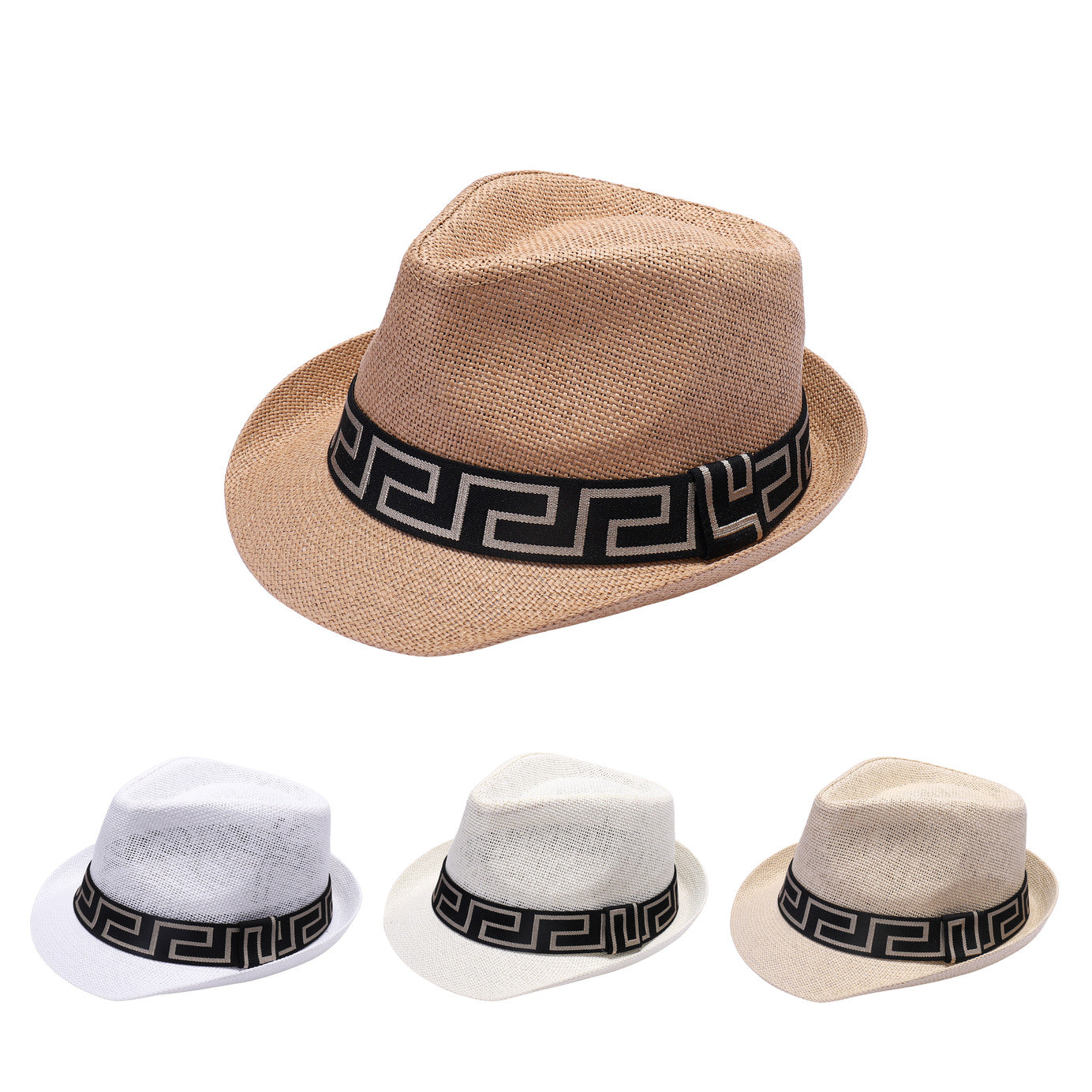 Summer Trilby Hat with Geometric Contrast Band