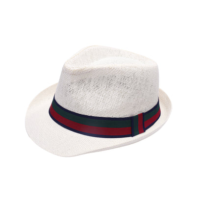 Summer Trilby Hat with Green and Red Striped Band