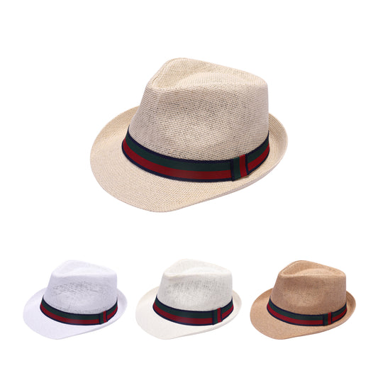 Summer Trilby Hat with Green and Red Striped Band