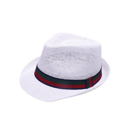 Summer Trilby Hat with Green and Red Striped Band