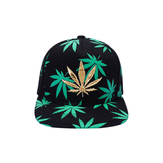 Metallic Ganja Leaf & Ganja Print Snapback