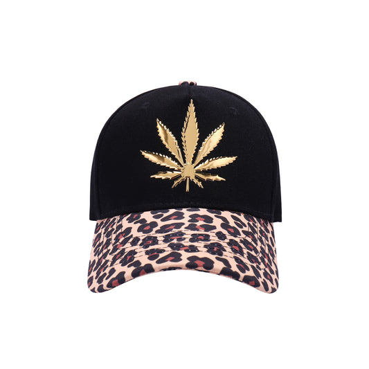 Metallic Ganja Leaf - Leopard Peak Baseball Caps