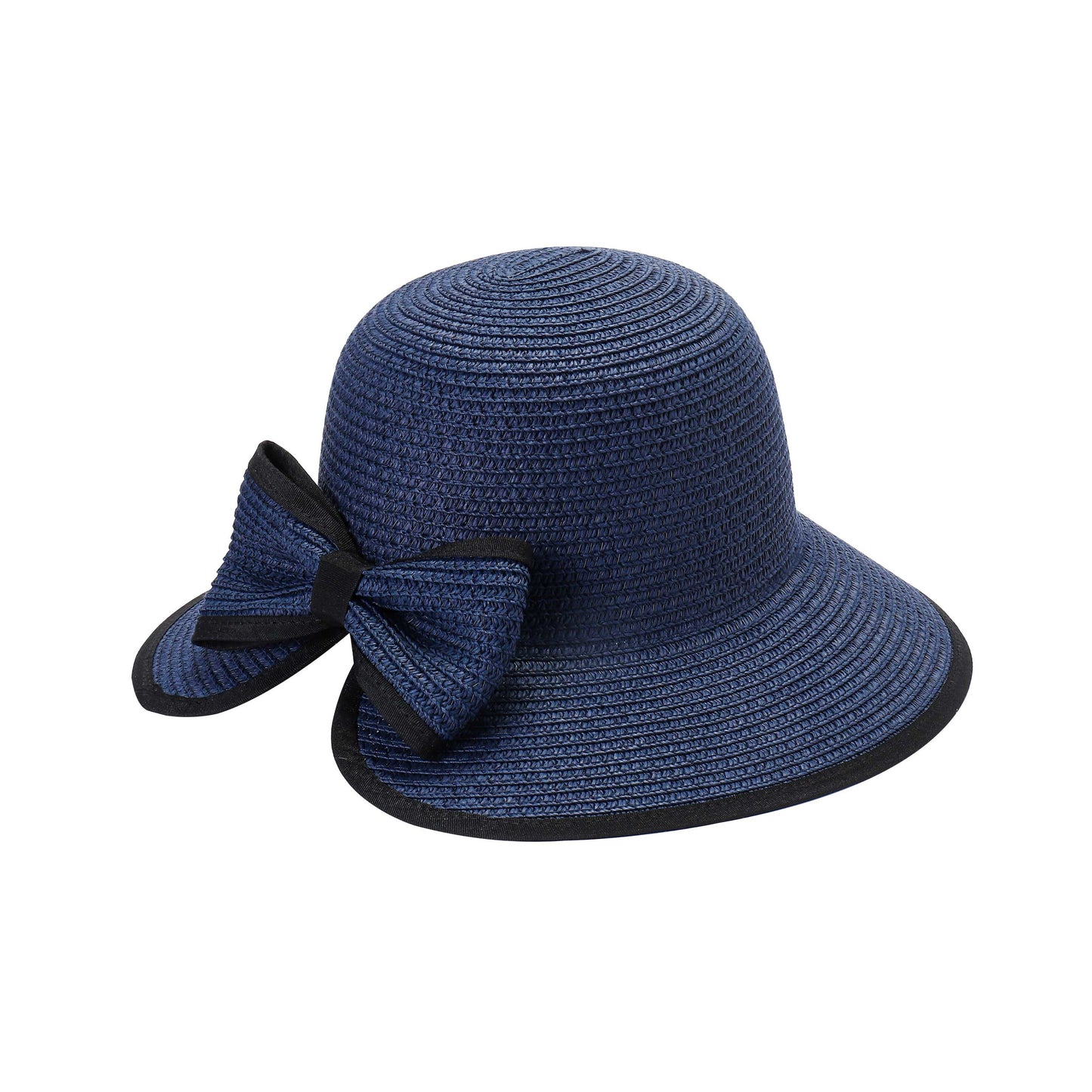 Ladies Elegant Cloche Hat with Structured Contrast Bow