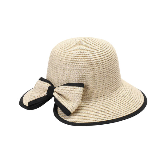 Ladies Elegant Cloche Hat with Structured Contrast Bow