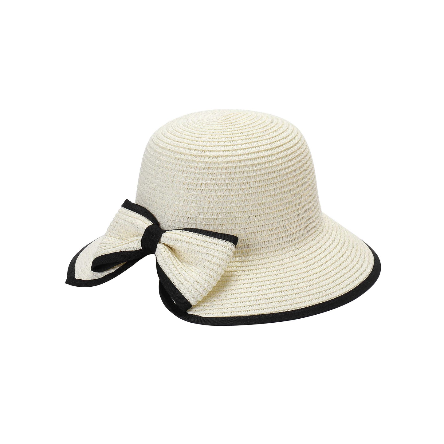 Ladies Elegant Cloche Hat with Structured Contrast Bow