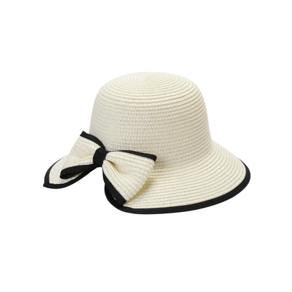 Ladies Elegant Cloche Hat with Structured Contrast Bow