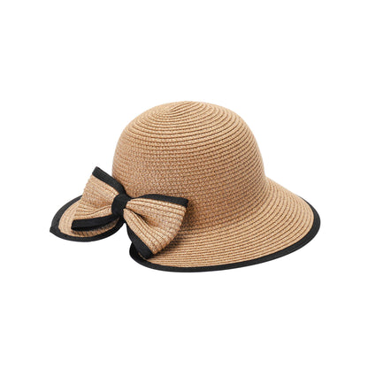 Ladies Elegant Cloche Hat with Structured Contrast Bow