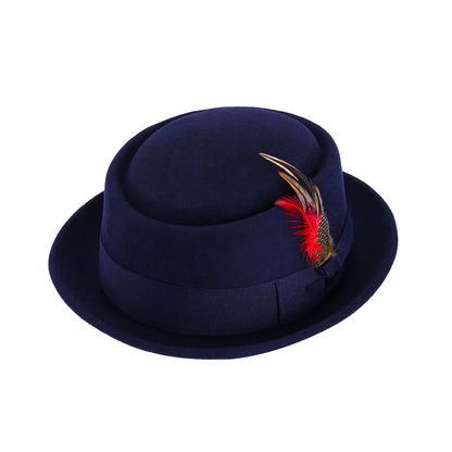 Premium Australian Wool Crushable Pork Pie Hat - Navy Blue