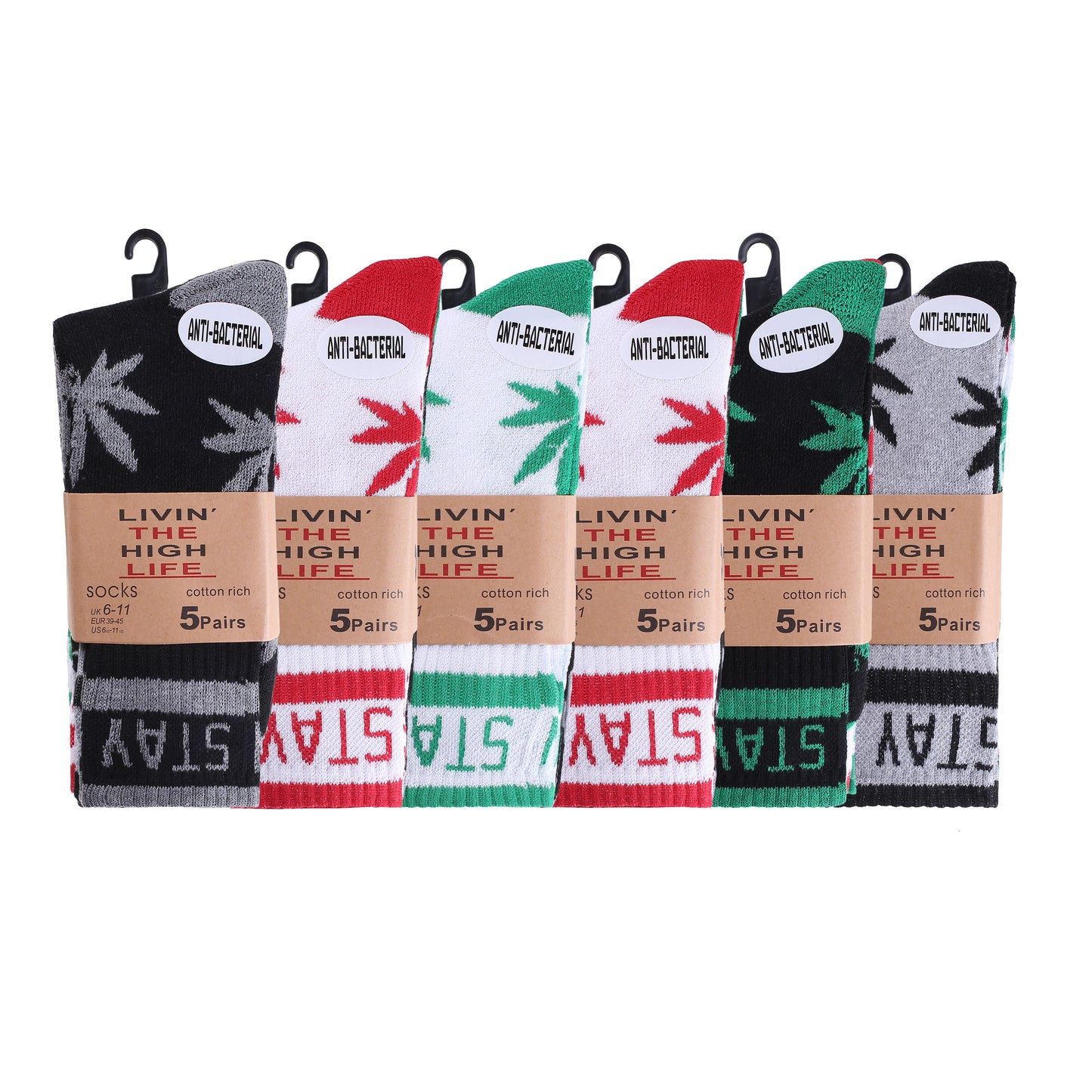 Mens 5 Pair Pair Sport Socks - Stay Smokin Ganja V2 (30 Pairs)