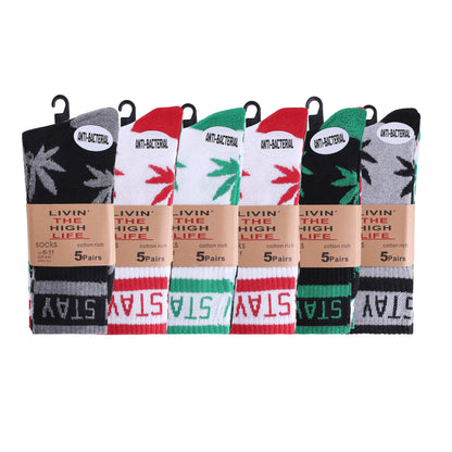 Mens 5 Pair Pair Sport Socks - Stay Smokin Ganja V2 (30 Pairs)