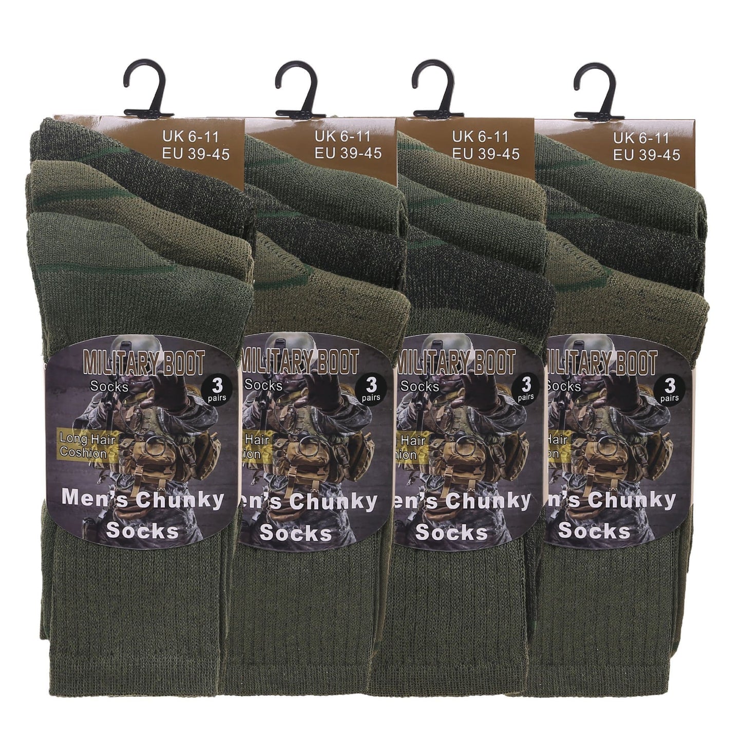 Mens Chunky Military Boot Socks (12 Pairs)