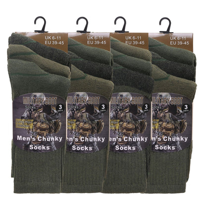Mens Chunky Military Boot Socks (12 Pairs)
